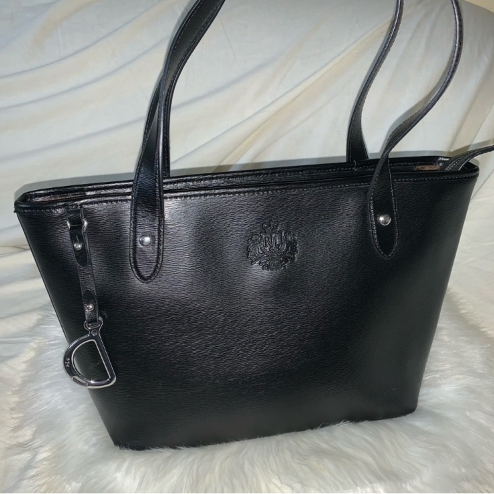 Ralph Lauren Newbury 100% leather Saffiano Black Leather Bag